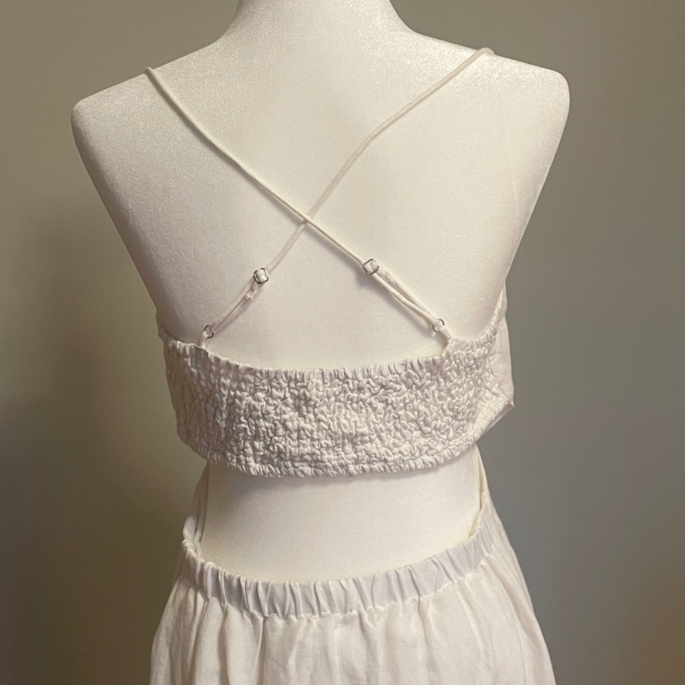 Anthropologie off white and navy Midi  linen Dress- - Picture 8 of 10